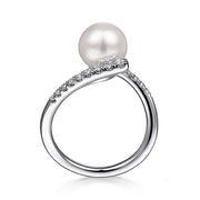 Gabriel & Co. LR51812W45PL 14K White Gold Bypass Pearl and Diamond Ring