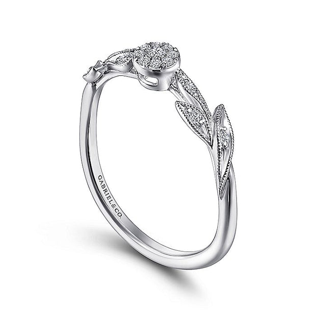 Gabriel & Co. LR51843W45JJ 14K White Gold Floral Diamond Stackable Ring