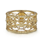 Gabriel & Co. LR51885Y4JJJ 14K Yellow Gold Twisted Rope and Bujukan Bead Wide Band Ring