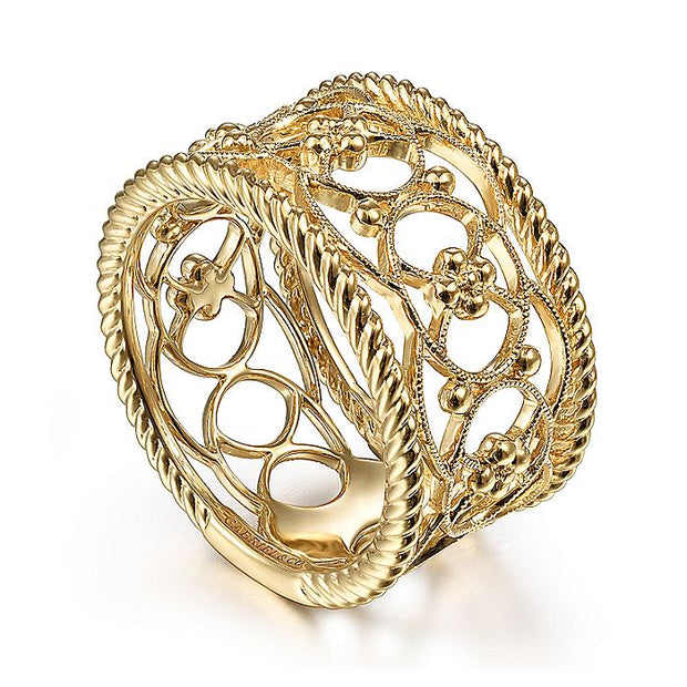 Gabriel & Co. LR51885Y4JJJ 14K Yellow Gold Twisted Rope and Bujukan Bead Wide Band Ring