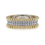 Gabriel & Co. LR52019M45JJ 14K White-Yellow Gold Three Row Diamond and Bujukan Bead Ring