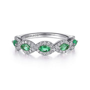 Gabriel & Co. LR52021W45EA 14K White Gold Diamond and Emerald Twisted Ring