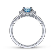 Gabriel & Co. LR52024W45BT 14K White Gold Round Blue Topaz and Diamond Halo Ring