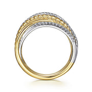 Gabriel & Co. LR52031M45JJ 14K White-Yellow Gold Twisted Rope and Diamond Criss Cross Ring