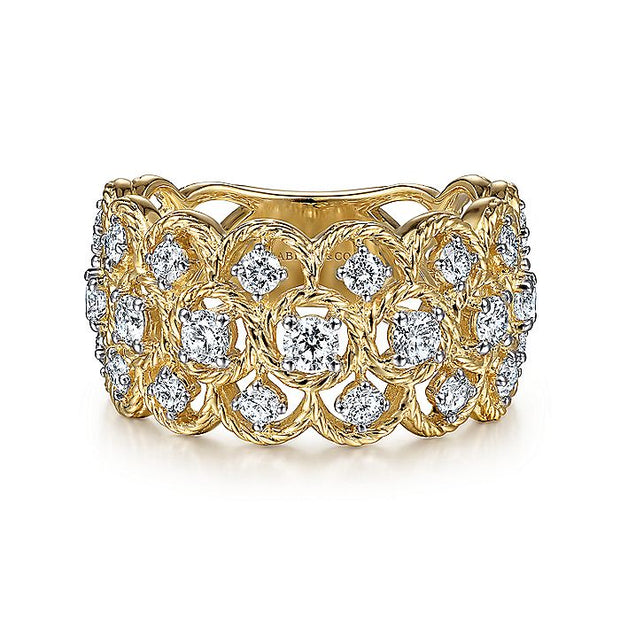 Gabriel & Co. LR52034Y45JJ Wide 14K Yellow Gold Twisted Rope Diamond Ring