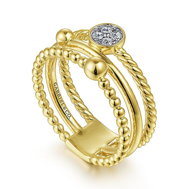 Gabriel & Co. LR52176Y45JJ 14K Yellow Gold Diamond and Twisted Rope Bujukan Ring