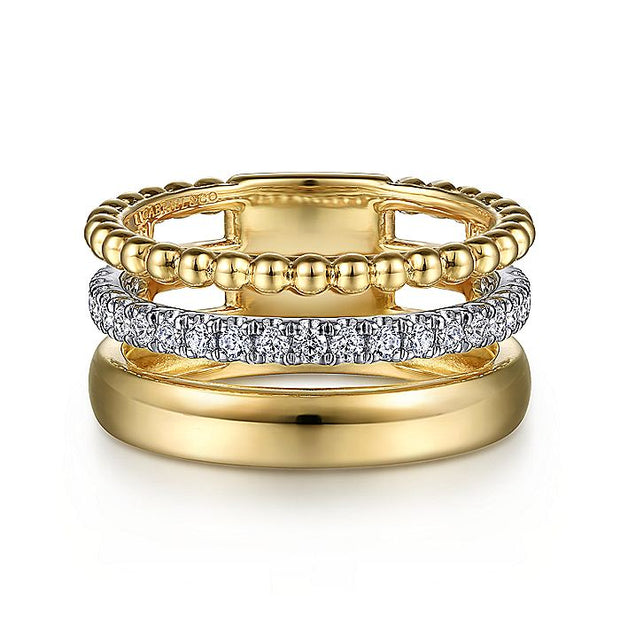 Gabriel & Co. LR52203M45JJ 14K White-Yellow Gold Wide Band Diamond Bujukan Ring