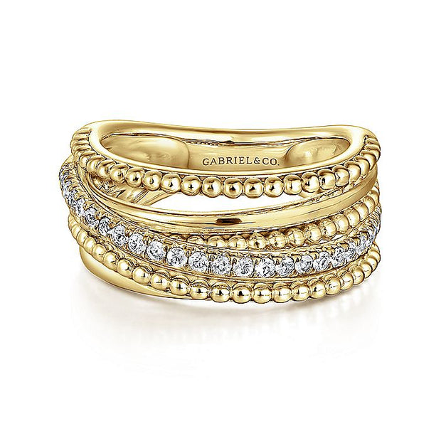 Gabriel & Co. LR5851Y45JJ 14K Yellow Gold Layered Bujukan Beaded Diamond Ring