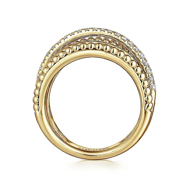 Gabriel & Co. LR5851Y45JJ 14K Yellow Gold Layered Bujukan Beaded Diamond Ring