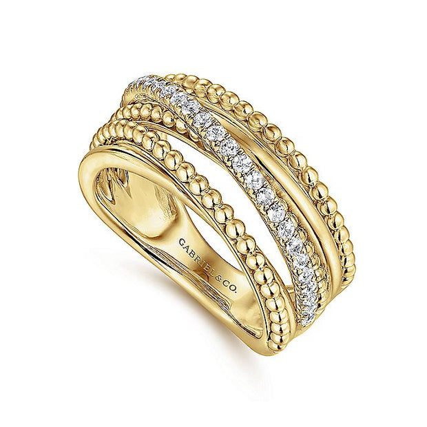 Gabriel & Co. LR5851Y45JJ 14K Yellow Gold Layered Bujukan Beaded Diamond Ring