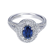 Gabriel & Co. LR6624W44SA 14K White Gold Oval Sapphire and Double Halo Diamond Ring