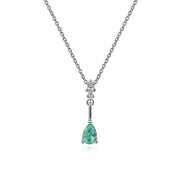 Gabriel & Co. NK1824W45EB 14K White Gold Pear Shaped Emerald and Diamond Drop Pendant Necklace