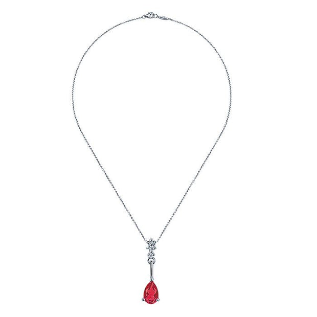 Gabriel & Co. NK1824W45RB 14K White Gold Pear Shaped Ruby and Diamond Drop Pendant Necklace