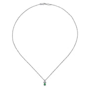 Gabriel & Co. NK2070W45EB 14K White Gold Emerald and Diamond Teardrop Pendant Necklace