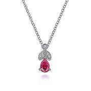 Gabriel & Co. NK2070W45RB 14K White Gold Ruby and Diamond Teardrop Pendant Necklace