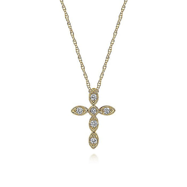 Gabriel & Co. NK2210Y45JJ 14K Yellow Gold Marquise Shaped Diamond Cross Necklace