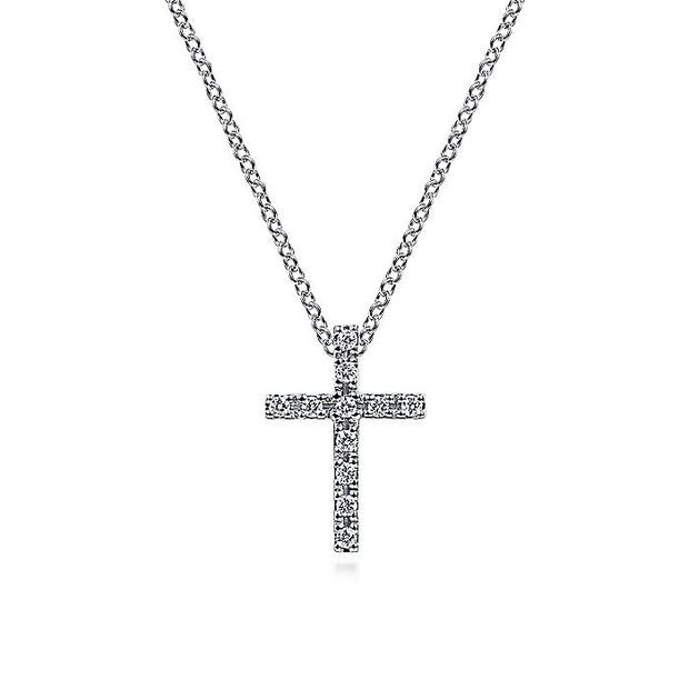 Gabriel & Co. NK2658W45JJ 18 inch 14K White Gold Diamond Cross Pendant Necklace