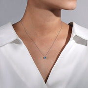 Gabriel & Co. NK2824W45BT 14K White Gold Round Swiss Blue Topaz and Diamond Halo Pendant Necklace