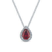 Gabriel & Co. NK3603W45RA 18 inch 14K White Gold Pear Shaped Ruby and Diamond Halo Pendant Necklace