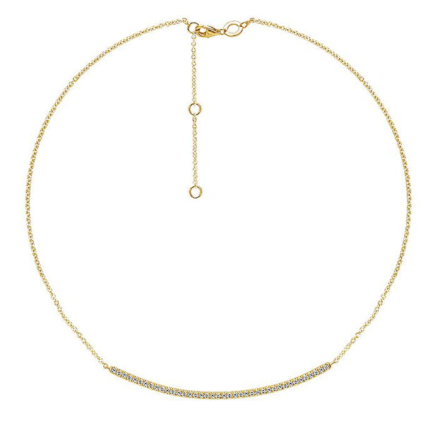 Gabriel & Co. NK4274Y45JJ 18 inch 14K Yellow Gold Diamond Pavé Curved Bar Necklace