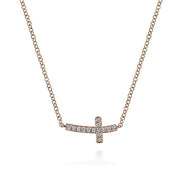Gabriel & Co. NK4345K45JJ 14K Rose Gold Sideways Curved Diamond Cross Necklace