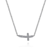 Gabriel & Co. NK4345W45JJ 14K White Gold Sideways Curved Diamond Cross Necklace