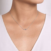 Gabriel & Co. NK4345W45JJ 14K White Gold Sideways Curved Diamond Cross Necklace