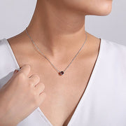Gabriel & Co. NK4616W45GN 14K White Gold Round Garnet and Diamond Halo Pendant Necklace