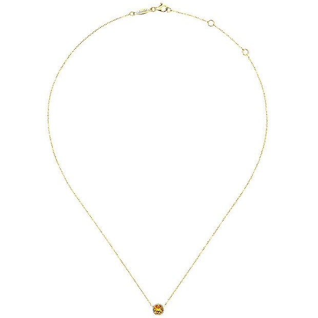 Gabriel & Co. NK4616Y45CT 14K Yellow Gold Round Citrine and Diamond Halo Pendant Necklace