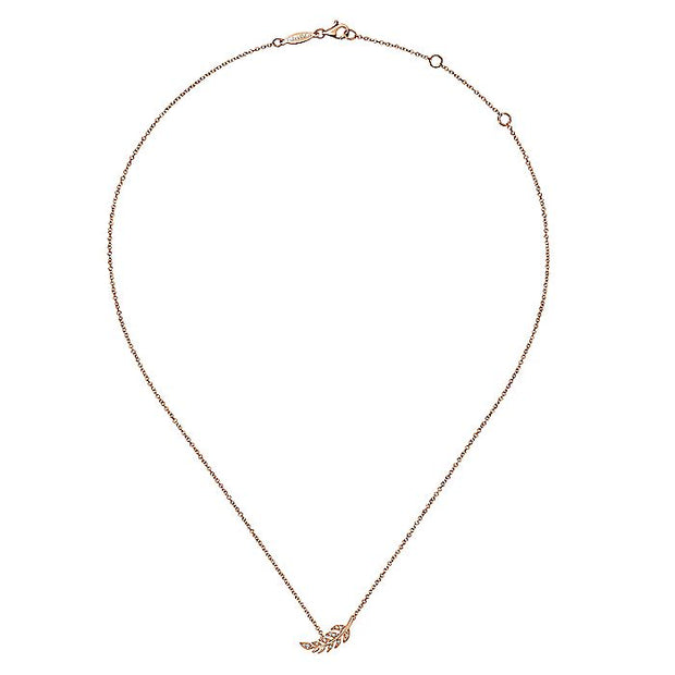 Gabriel & Co. NK4627K45JJ 14K Rose Gold Diamond Leaf Pendant Necklace