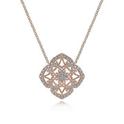 Gabriel & Co. NK4751K45JJ Vintage Inspired 14K Rose Gold Filigree Diamond Pendant Necklace