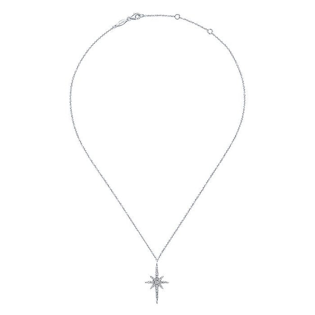 Gabriel & Co. NK4842W45JJ 14K White Gold Diamond Starburst Pendant Necklace