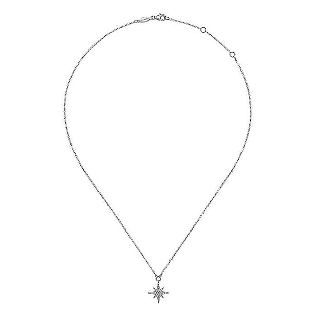 Gabriel & Co. NK4847W45JJ 14K White Gold Diamond Starburst Pendant Necklace