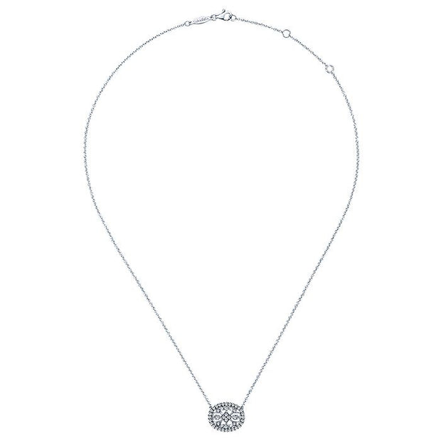 Gabriel & Co. NK5086W45JJ Vintage Inspired 14K White Gold Oval Filigree Diamond Pendant Necklace