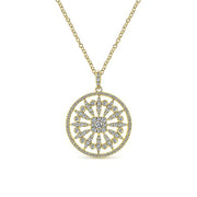Gabriel & Co. NK5259Y45JJ 25 inch 14K Yellow Gold Round Floral Diamond Pendant Necklace