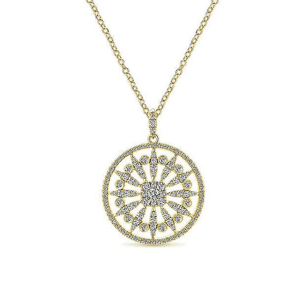 Gabriel & Co. NK5259Y45JJ 25 inch 14K Yellow Gold Round Floral Diamond Pendant Necklace