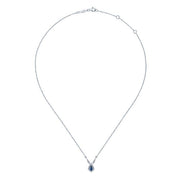 Gabriel & Co. NK5292W45SA Vintage Inspired 14K White Gold Teardrop Sapphire and Diamond Halo Pendant Necklace