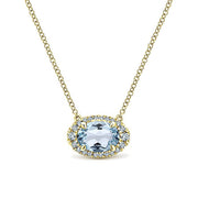 Gabriel & Co. NK5312Y45AQ 14K Yellow Gold Oval Aquamarine and Diamond Halo Pendant Necklace