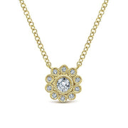 Gabriel & Co. NK5405Y45JJ 14K Yellow Gold Bezel Set Floral Diamond Pendant Necklace