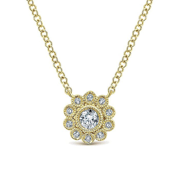 Gabriel & Co. NK5405Y45JJ 14K Yellow Gold Bezel Set Floral Diamond Pendant Necklace
