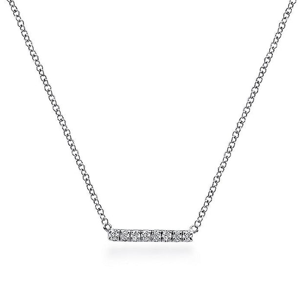 Gabriel & Co. NK5422W45JJ 14K White Gold Petite Pavé Diamond Bar Necklace