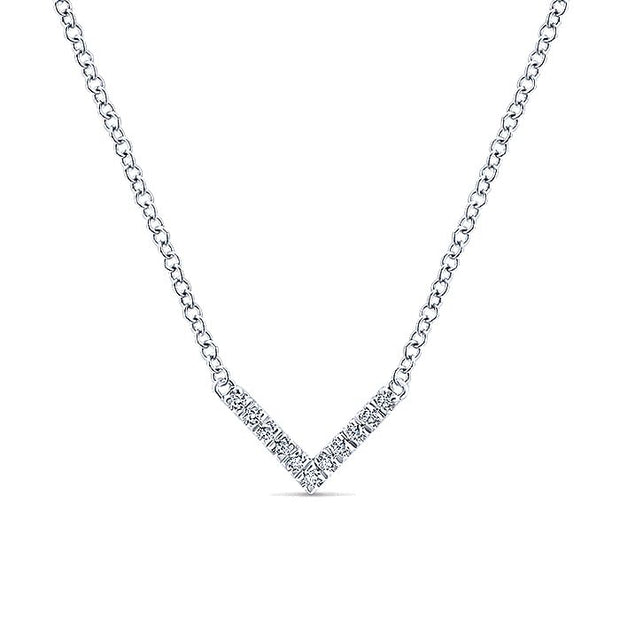 Gabriel & Co. NK5423W45JJ 14K White Gold V Shaped Diamond Bar Necklace