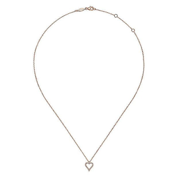 Gabriel & Co. NK5452K45JJ 14K Rose Gold Pavé Diamond Open Heart Necklace