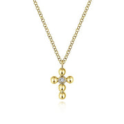 Gabriel & Co. NK5935Y45JJ 14K Yellow Gold Beaded Diamond Cross Necklace