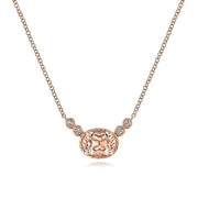 Gabriel & Co. NK5937K45MO 14K Rose Gold Oval Morganite Pendant Necklace with Diamond Accents