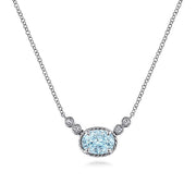 Gabriel & Co. NK5937W45AQ 14K White Gold Oval Aquamarine Pendant Necklace with Diamond Accents