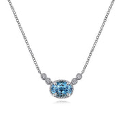 Gabriel & Co. NK5937W45BT 14K White Gold Oval Swiss Blue Topaz Pendant Necklace with Diamond Accents