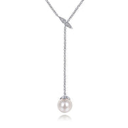 Gabriel & Co. NK5963W45PL 14K White Gold Diamond Bar Y Necklace with Cultured Pearl Drop