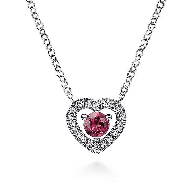Gabriel & Co. NK5981W45PT 14K White Gold Round Pink Tourmaline and Diamond Heart Pendant Necklace