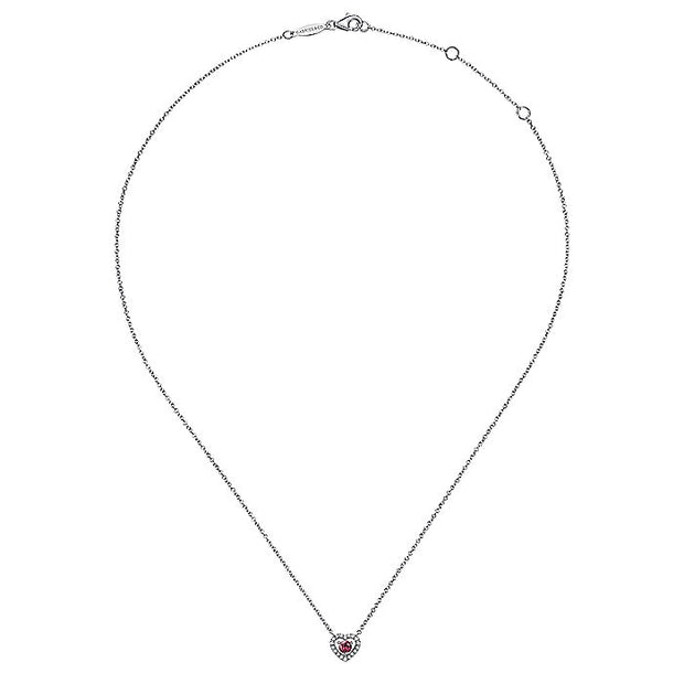 Gabriel & Co. NK5981W45PT 14K White Gold Round Pink Tourmaline and Diamond Heart Pendant Necklace
